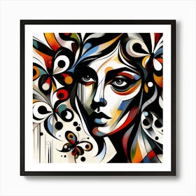 Colourful Female Portrait with Butterfly Abstract 3 Art Print