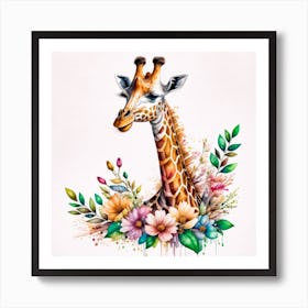 Giraffe With Flowers Art Print