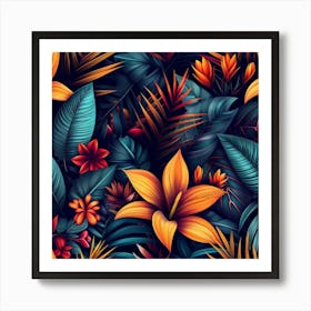 Tropical Leaves Seamless Pattern 24 Art Print