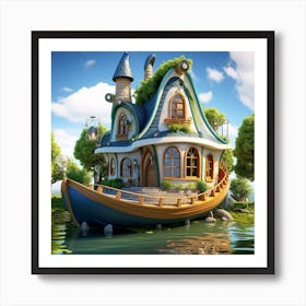 Shivangi Chavda A Boat Shaped 3d Cartoon House In Village Area Art Print