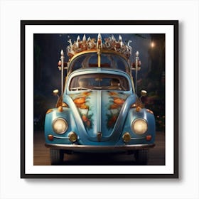 Vw Beetle magic car vintage blue wallart printable Instagram post Art Print