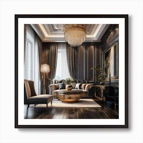 Black And Gold Living Room 1 Art Print