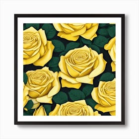 Yellow Roses Seamless Pattern Art Print