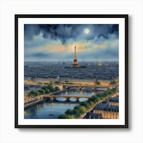 Parisian Dreamscape Paris At Night Art Print