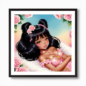 BlAsian Girl With Roses Art Print