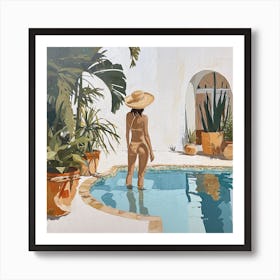 Patio With Pool In Mexico - expressionism Art Print