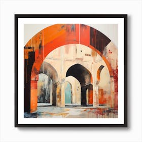 Abstract Contemporary Art Print - Orange & Red Archways Art Print