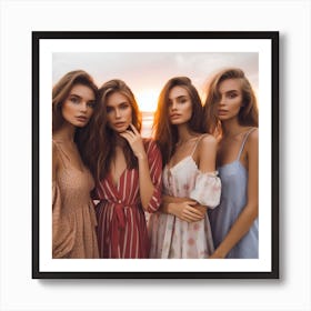 Four Beautiful Girls On The Beach Art Print
