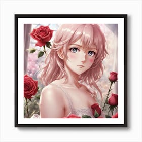 Anime Girl With Roses Art Print