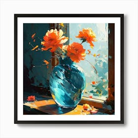 Abstract Vase Sheltering Beautigful Flowers Art Print