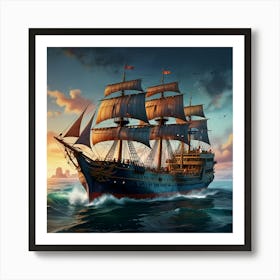 Pirate Ship In The Ocean Art Print