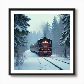 Charming Old Train Winding Through A Snowy Forest 1 Art Print