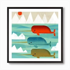 Happy Narwhals Square Poster