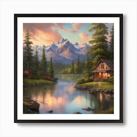 Cabin By The Lake 3 Art Print