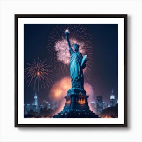 Statue Of Liberty With New Year Fireworks Art Print