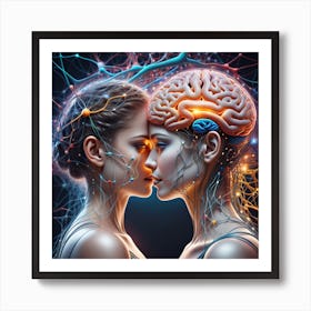 Two Women Kissing With Brains Art Print