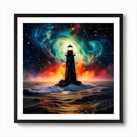 Firefly Black Lighthouses, Venus, Smoky Steam, Colorful Oceans, Galaxies, Nebulae, Digital Art, Smog (11) Art Print