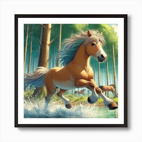 Horse Running In The Forest 1 Art Print