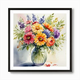 Watercolor Flowers In A Vase Poster