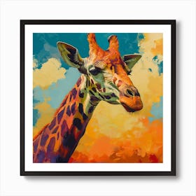 Impasto Warm Giraffe Portrait 2 Art Print