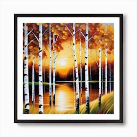 Sunset Birch Trees Art Print