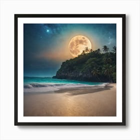 Full Moon Over The Beach Art Print