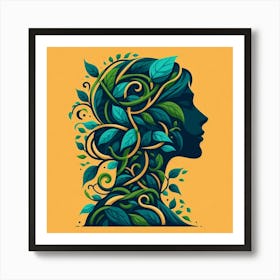 Portrait Of A Woman With Leaves 2 Art Print