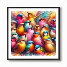 Colorful Birds Singing Art Print