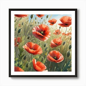 Poppies In A Field Art Print