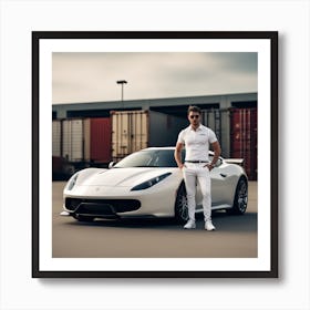 Man Standing Next To Ferrari Art Print