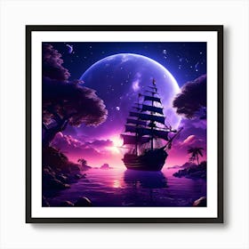 Ship In The Night Sky Art Print