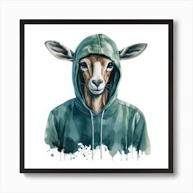 Watercolour Cartoon Springbok In A Hoodie Art Print