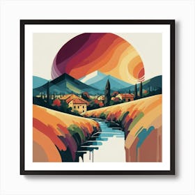 The wide, multi-colored array has circular shapes that create a picturesque landscape 2 Art Print