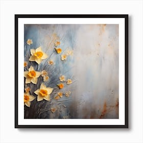 Daffodils Waving Stem Pointed Leaves Yellow Flashes Brown 1 Art Print