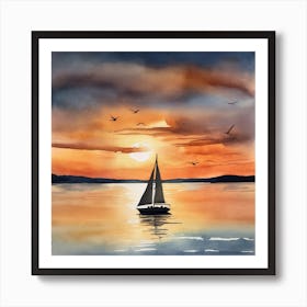 Sailboat At Sunset 4 Art Print