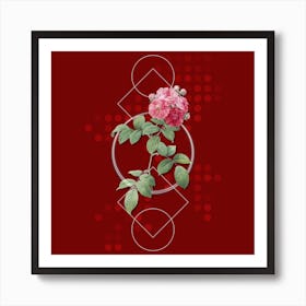 Vintage Seven Sisters Roses Botanical with Geometric Line Motif and Dot Pattern Art Print