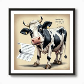 Cow With A Note Art Print