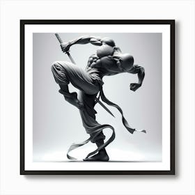 Strong Martial Art Sword Fighter In Pose Creative Monochrome Illustration Art Print