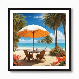 Table And Chairs On The Beach 1 Art Print