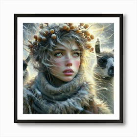 Girl With Llamas Art Print