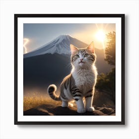 Cat In Front Of Mt Fuji Art Print