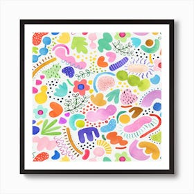 Playful Abstract Colourful Summer Square Art Print