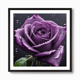 Purple Rose With Water Droplets Art Print