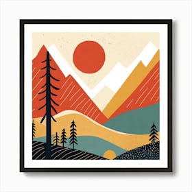Landscape Painting Abstract Mountains and Forest Art Print