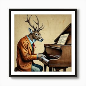 Deer At The Piano Art Print