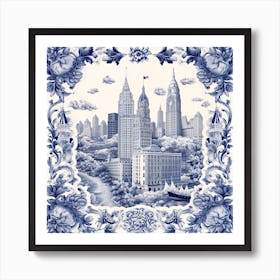 New York Usa Delft Tile Illustration 1 Art Print