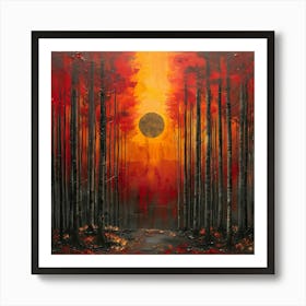 Sunset In The Forest, Abstract Expressionism, Minimalism, and Neo-Dada Art Print