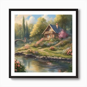 Cottage By The River Art Print