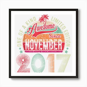 5th Birthday Boy Awesome Since November 2017 5 Years Old 1 Art Print