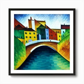 Bridge over the river surrounded by houses 2 Art Print